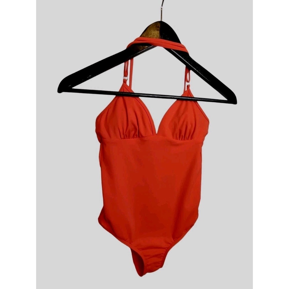 Athleta Womens Orange Macrame Strappy Back Halter One Piece Swimsuit XXS RN54023